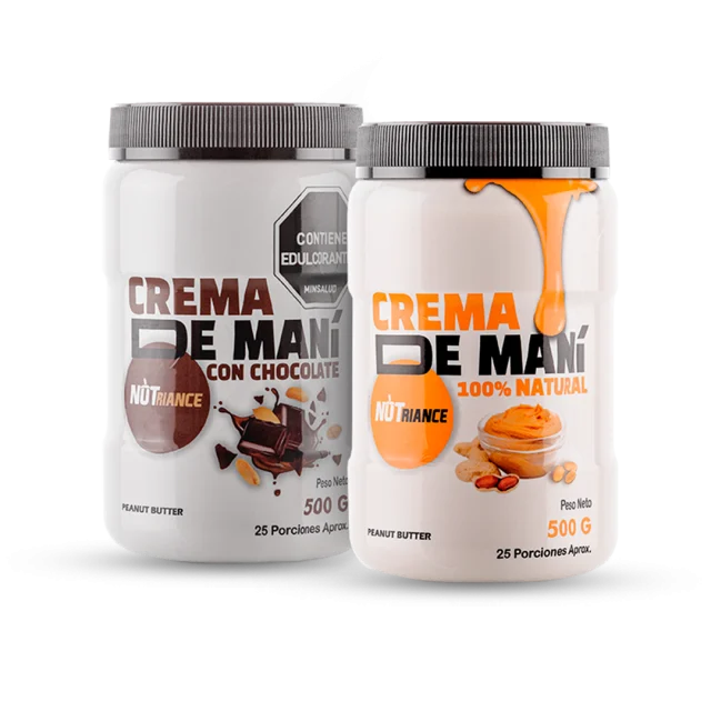 Dúo Perfecto Crema de Maní natural 500 gramos Crema de Maní chocolate 500 gramos Nutrición Proteínas Deportiva