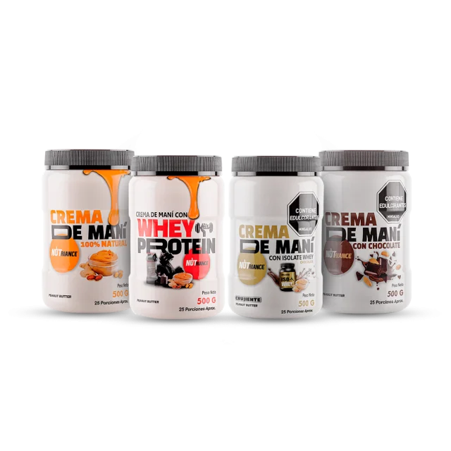 Power Pack 4X Crema de Maní natural 500 gramos Crema de Maní whey 500 gramos Crema de Maní iso 500 gram Nutrición Proteínas Deportiva