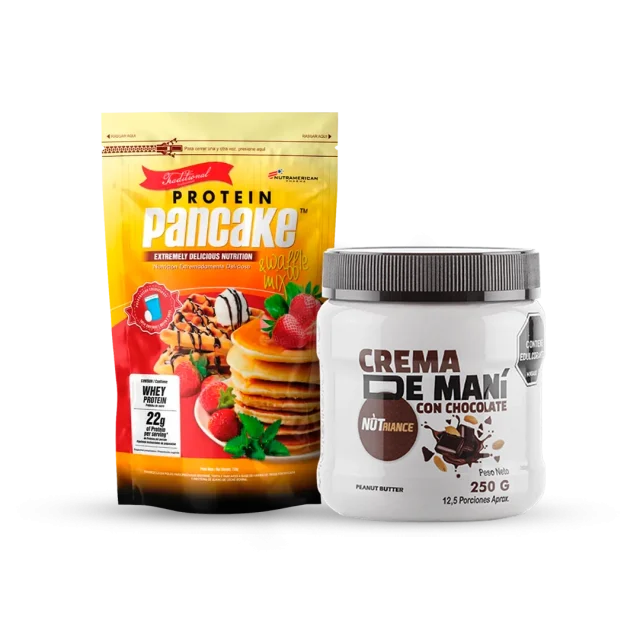 PROTEIN PANCAKE TRADICIONAL CON CREMA DE MANI CHOCOLATE DE 250 GRAMOS Nutrición Proteínas Deportiva