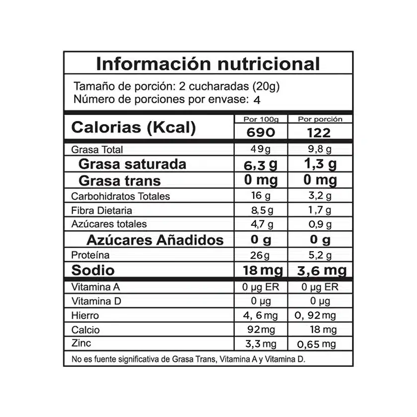 Tabla nutricional sachet natural 80 gr Nutrición Proteínas Deportiva